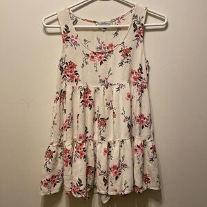 American Eagle tiered ruffle tank top cream with pink flowers size XXS
